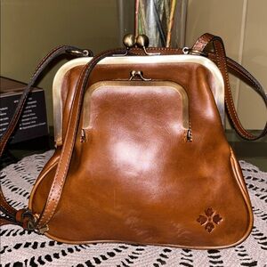 Patricia Nash Mellila Frame Bag with a Front Frame Pocket in Cognac